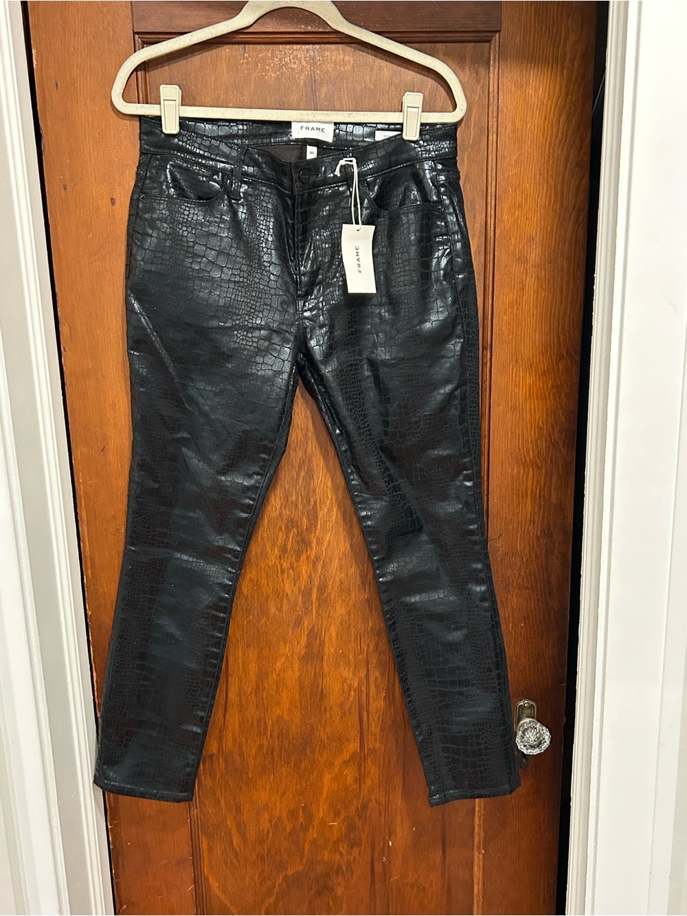 Frame Denim Black Croc-Embossed Le High Skinny Pants